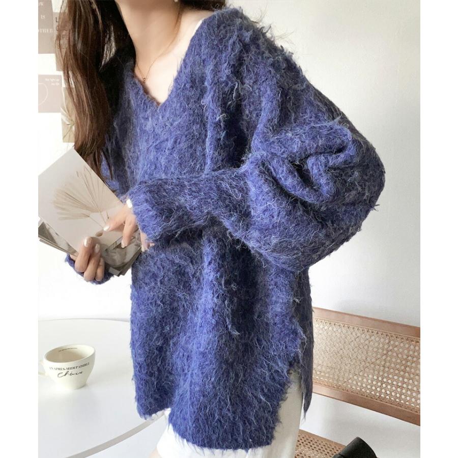 トップス ニット レディース セーター 前後2way 貴族式 ふんわり 起毛 Vネック プルオーバー オーバーサイズ リボン ウール混 フェザー | classicalelf | 09