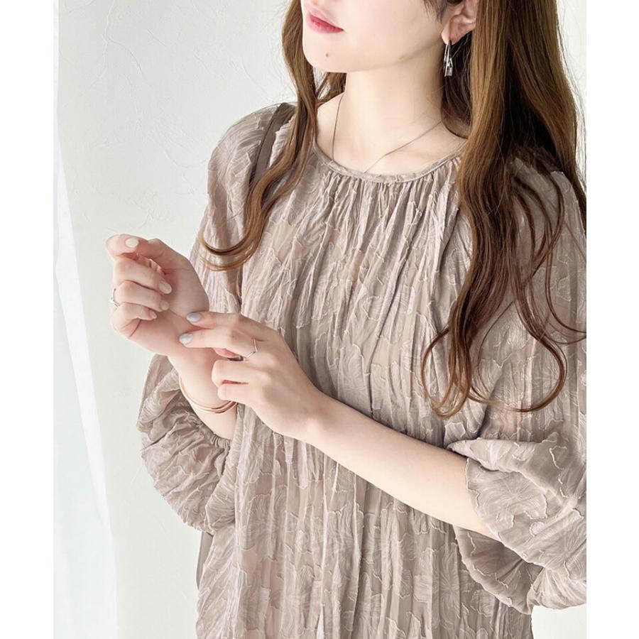 トップス ブラウス レディース ほどよい 透け感 前後 2way ボリュームスリーブ 三段 リボン シアー ジャガード クリンクル 加工 シャツ | classicalelf | 12