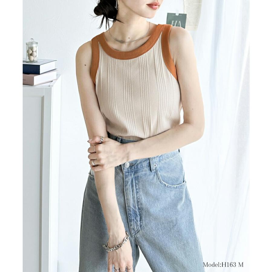 【sustaina+】トップス タンクトップ レディース オーガニックコットン 配色 リブ ランダム テレコ アソート アメリカンスリーブ タンクトップ | classicalelf | 10