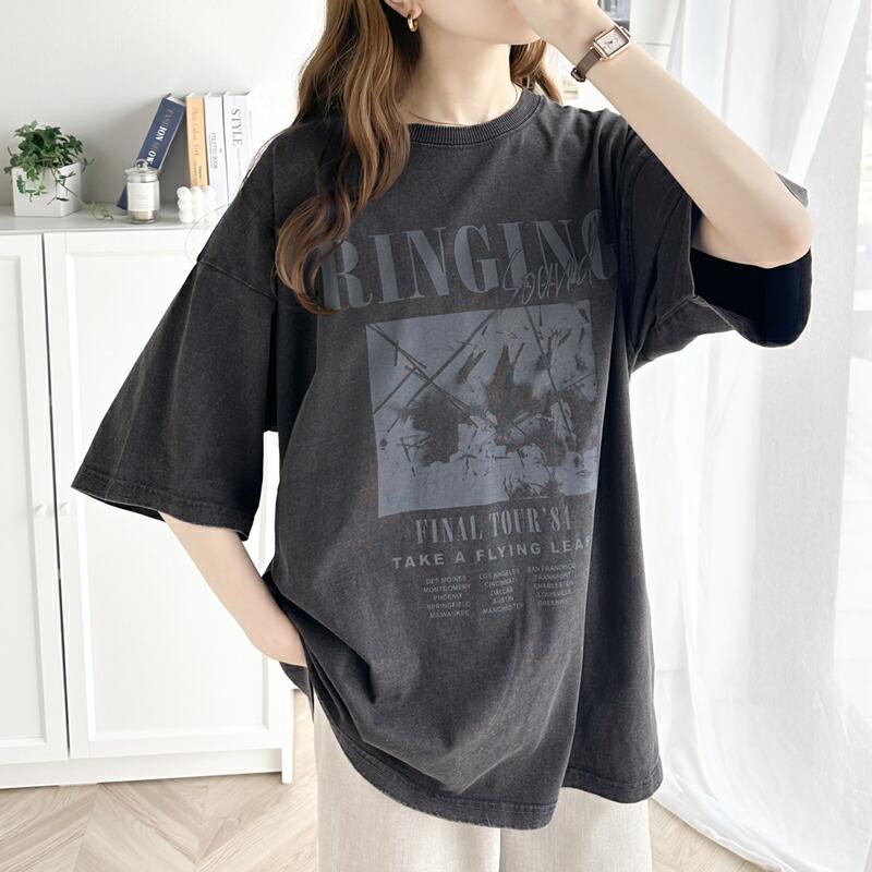 トップス Ｔシャツ レディース 綿100% 前後 2way レトロ ヴィンテージ 加工 アシッド ウォッシュ Tee メンズライク ゆったり ビッグシルエット | classicalelf