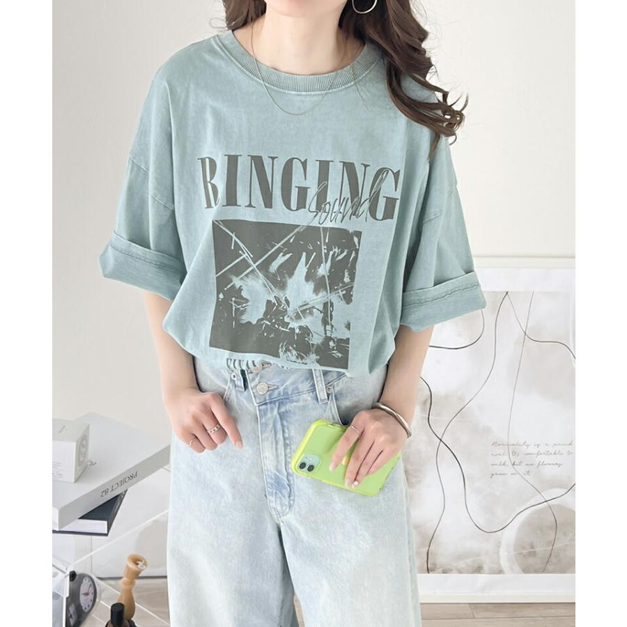 トップス Ｔシャツ レディース 綿100% 前後 2way レトロ ヴィンテージ 加工 アシッド ウォッシュ Tee メンズライク ゆったり ビッグシルエット | classicalelf | 10