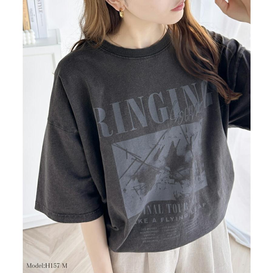 トップス Ｔシャツ レディース 綿100% 前後 2way レトロ ヴィンテージ 加工 アシッド ウォッシュ Tee メンズライク ゆったり ビッグシルエット | classicalelf | 02
