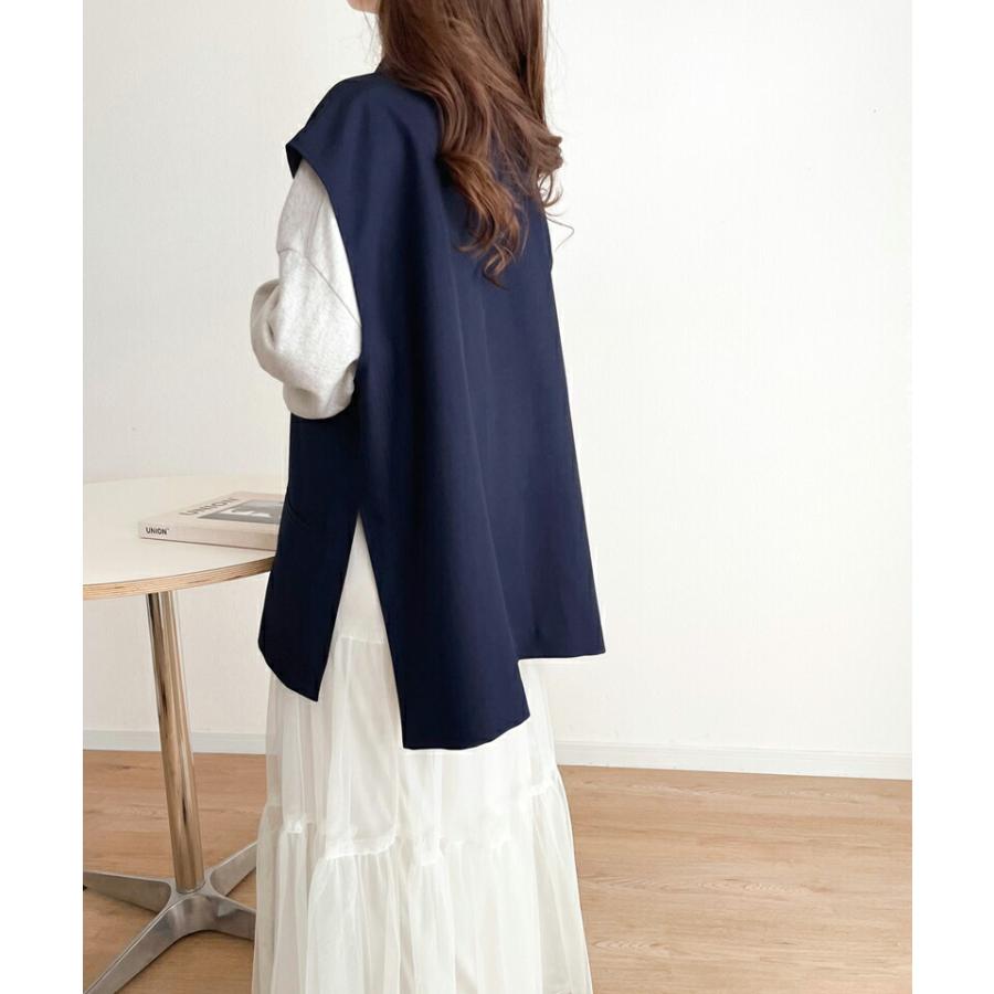 トップス ベスト レディース ジレ サイドスリット オーバーシルエット ダブル テーラー衿 ゆったり 袖なし きれいめ 重ね着 襟付き 羽織り | classicalelf | 05