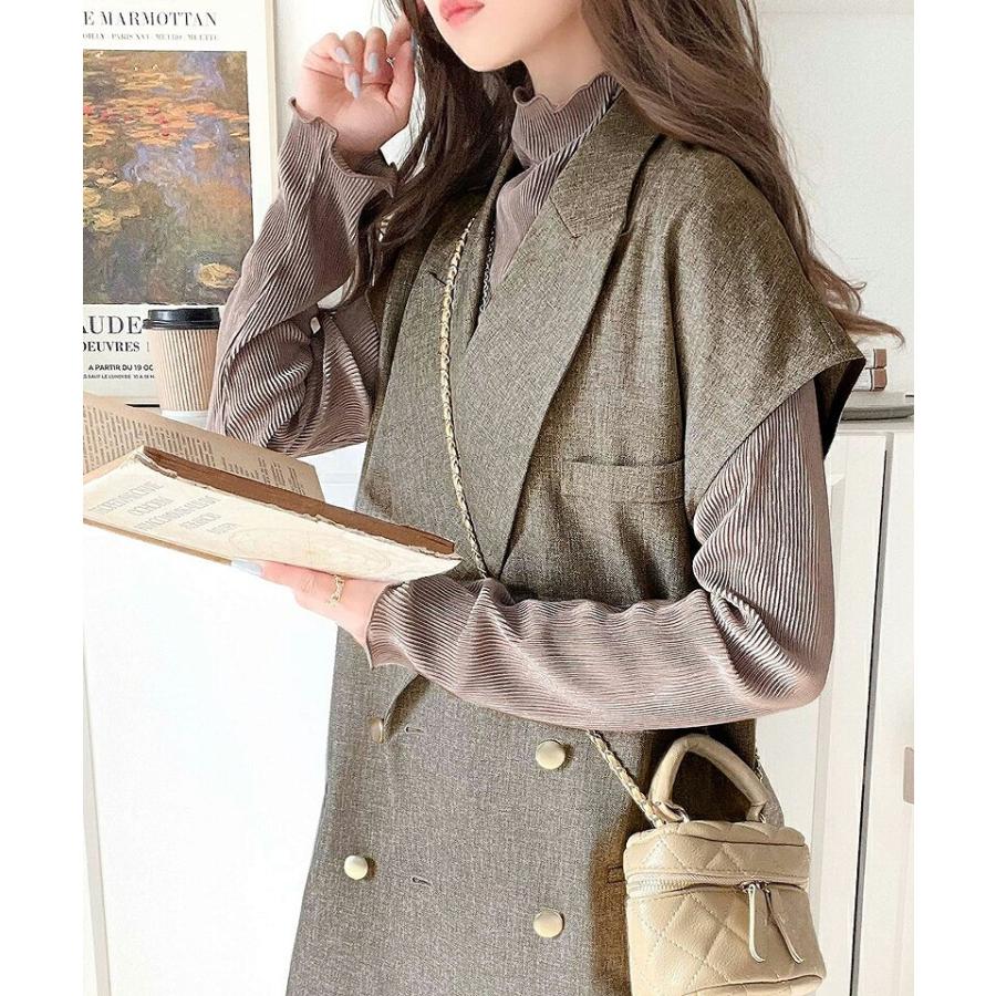 トップス ベスト レディース ジレ サイドスリット オーバーシルエット ダブル テーラー衿 ゆったり 袖なし きれいめ 重ね着 襟付き 羽織り | classicalelf | 08