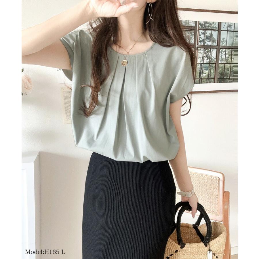トップス Tシャツ レディース ひんやり 冷感 フレンチ タック スリーブ Tee 華奢見え 二の腕カバー ゆったり ビッグシルエット 着回し オフィス | classicalelf | 10