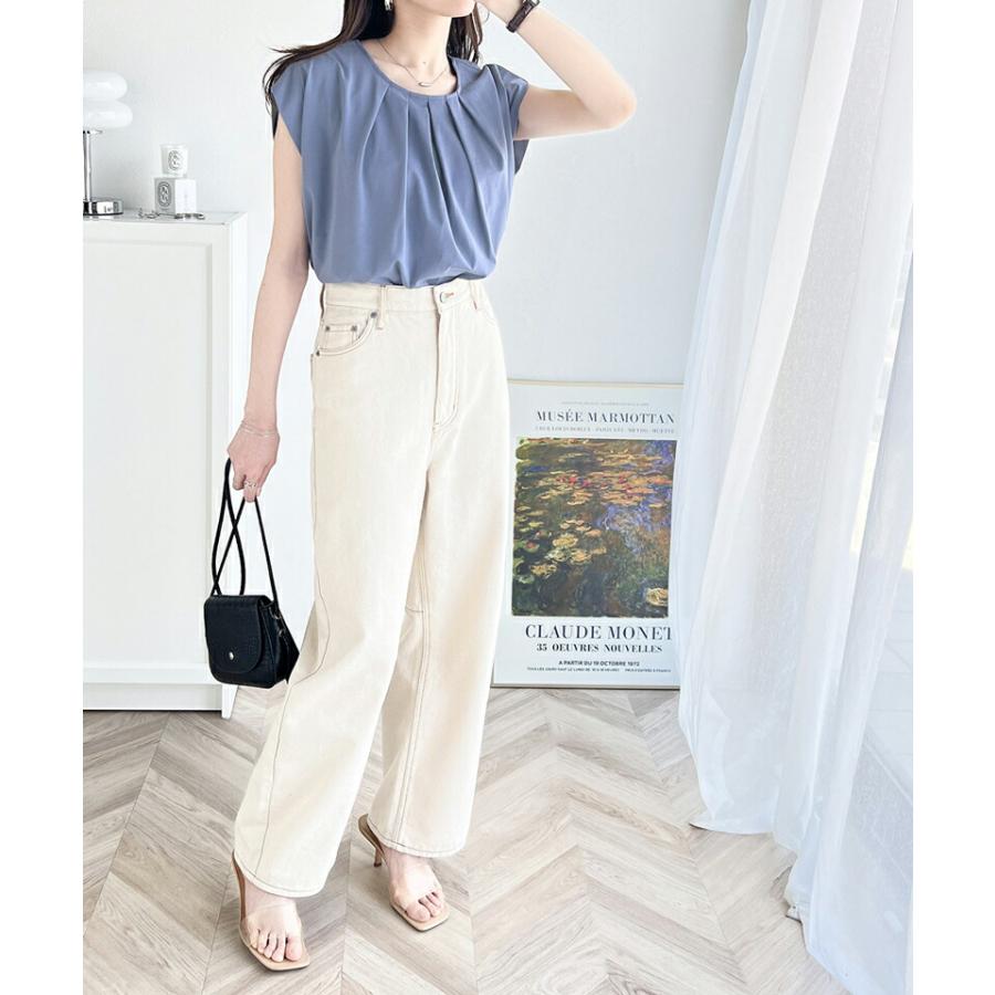 トップス Tシャツ レディース ひんやり 冷感 フレンチ タック スリーブ Tee 華奢見え 二の腕カバー ゆったり ビッグシルエット 着回し オフィス | classicalelf | 13