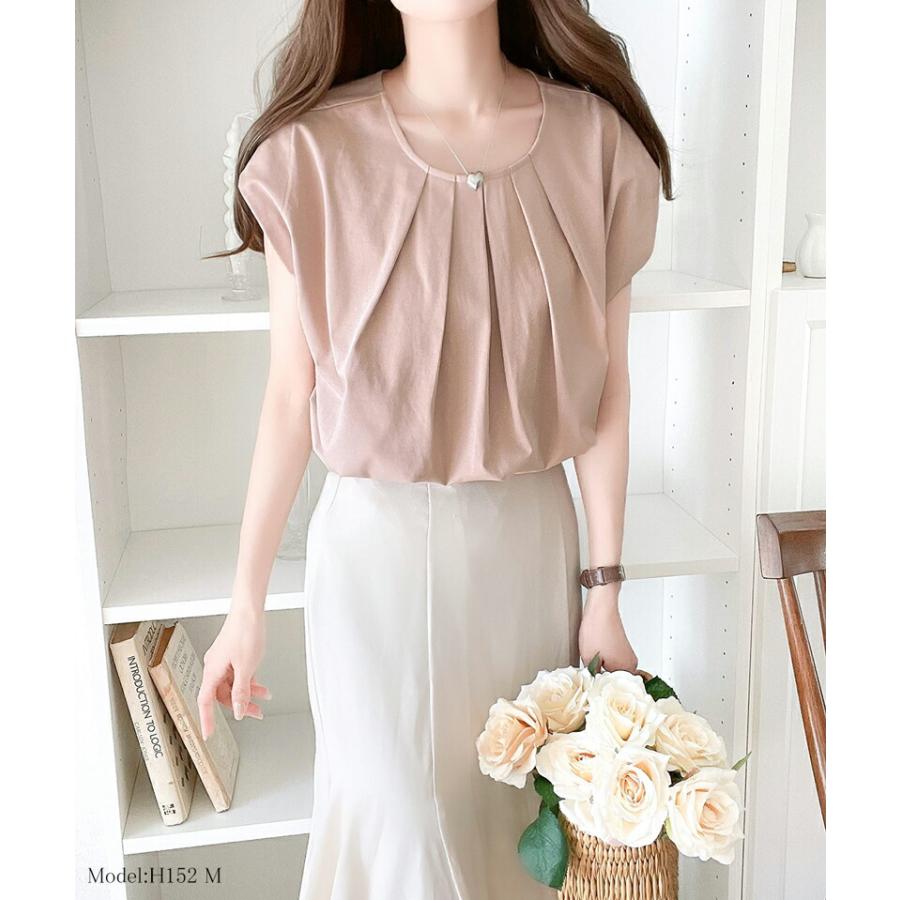 トップス Tシャツ レディース ひんやり 冷感 フレンチ タック スリーブ Tee 華奢見え 二の腕カバー ゆったり ビッグシルエット 着回し オフィス | classicalelf | 14