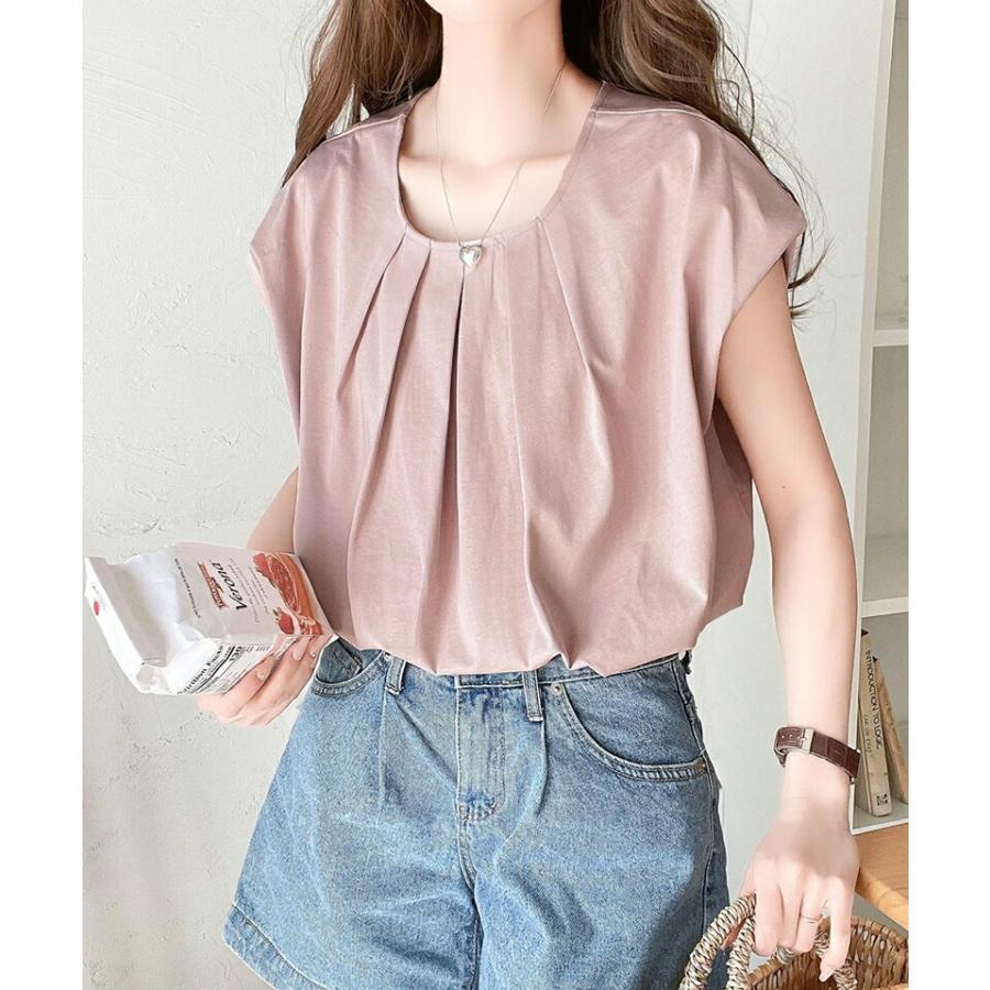 トップス Tシャツ レディース ひんやり 冷感 フレンチ タック スリーブ Tee 華奢見え 二の腕カバー ゆったり ビッグシルエット 着回し オフィス | classicalelf | 15