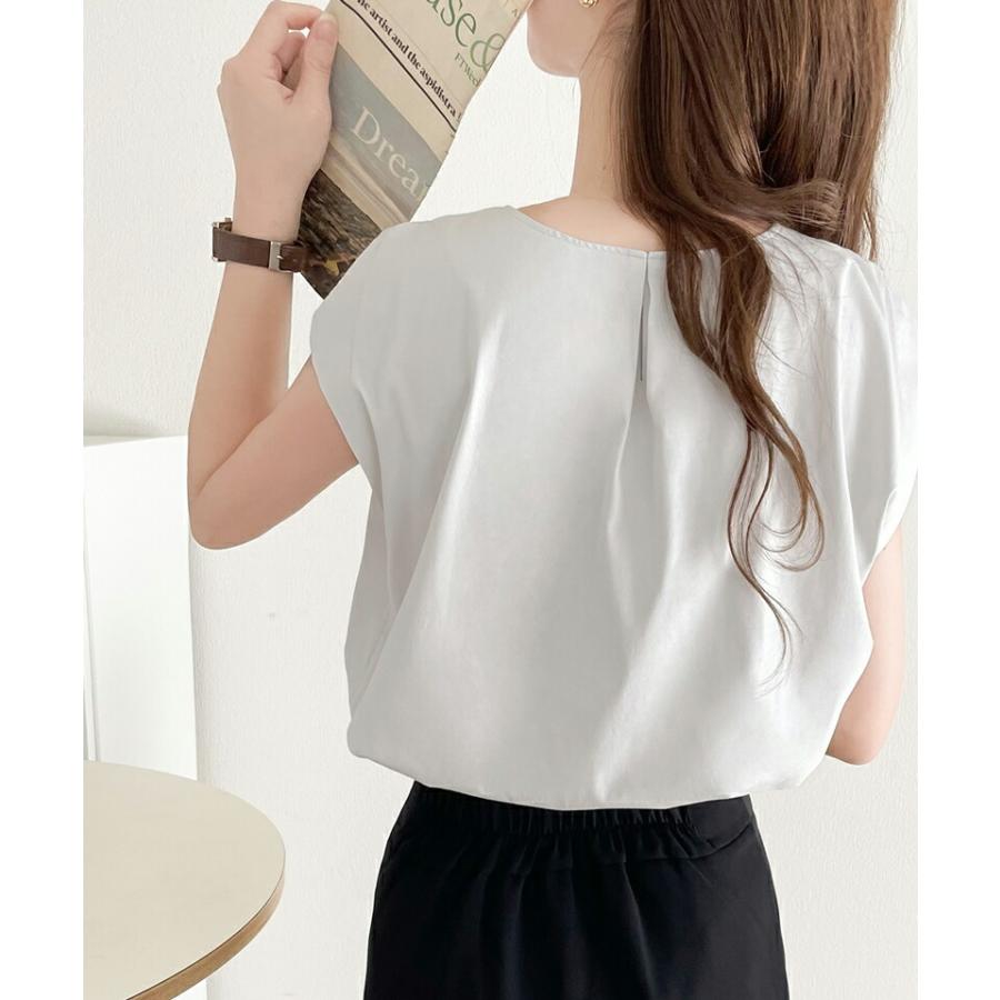トップス Tシャツ レディース ひんやり 冷感 フレンチ タック スリーブ Tee 華奢見え 二の腕カバー ゆったり ビッグシルエット 着回し オフィス | classicalelf | 04