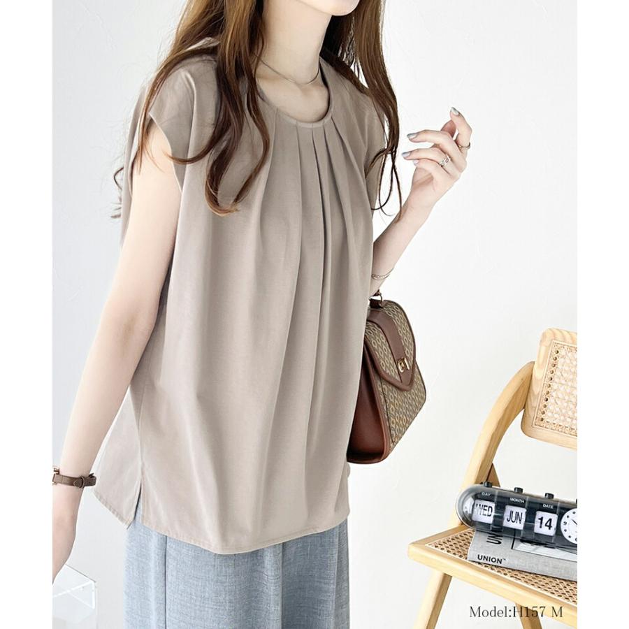 トップス Tシャツ レディース ひんやり 冷感 フレンチ タック スリーブ Tee 華奢見え 二の腕カバー ゆったり ビッグシルエット 着回し オフィス | classicalelf | 08