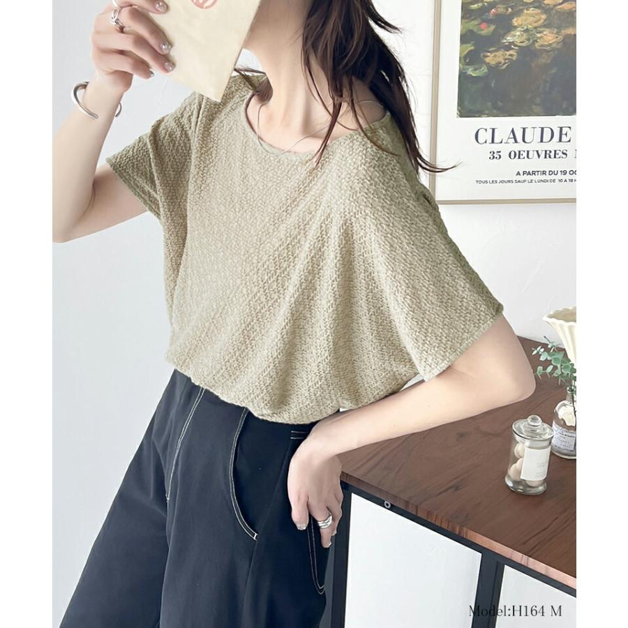 トップス Tシャツ レディース エアリー シャーリング フレンチスリーブ Tee 半袖 涼しげ 程よい 透け感 ボートネック デイリー オフィス | classicalelf | 10