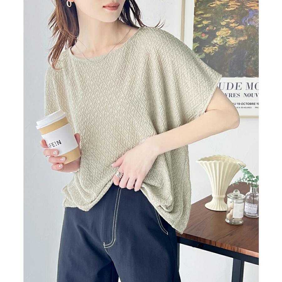 トップス Tシャツ レディース エアリー シャーリング フレンチスリーブ Tee 半袖 涼しげ 程よい 透け感 ボートネック デイリー オフィス | classicalelf | 12