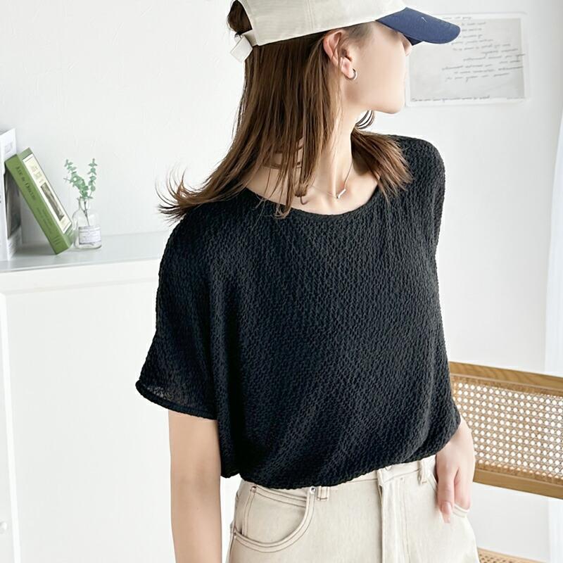 トップス Tシャツ レディース エアリー シャーリング フレンチスリーブ Tee 半袖 涼しげ 程よい 透け感 ボートネック デイリー オフィス | classicalelf | 15