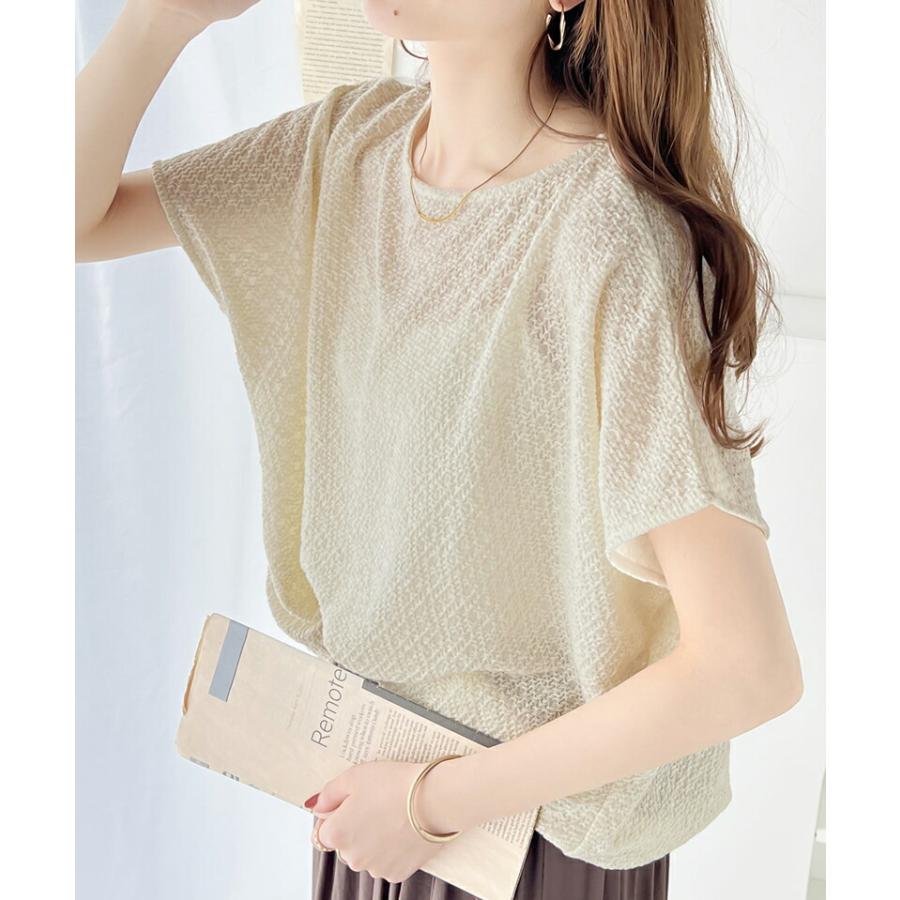 トップス Tシャツ レディース エアリー シャーリング フレンチスリーブ Tee 半袖 涼しげ 程よい 透け感 ボートネック デイリー オフィス | classicalelf | 03