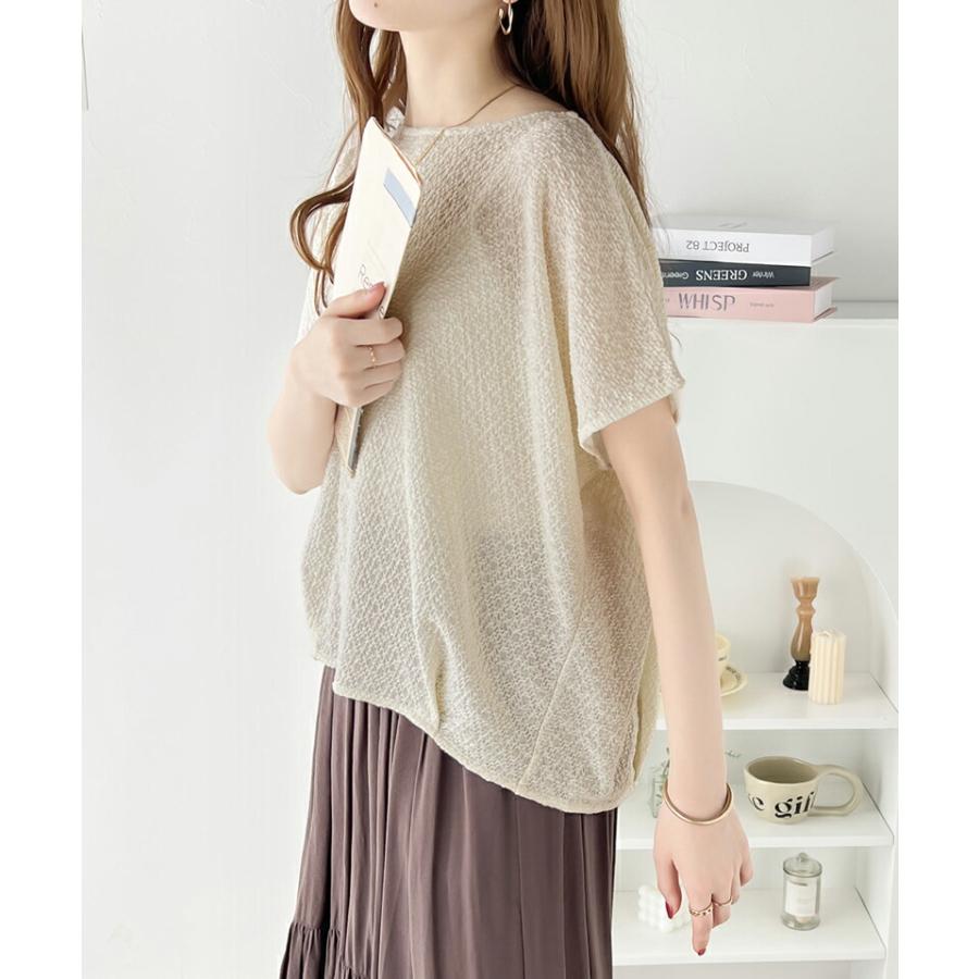 トップス Tシャツ レディース エアリー シャーリング フレンチスリーブ Tee 半袖 涼しげ 程よい 透け感 ボートネック デイリー オフィス | classicalelf | 04