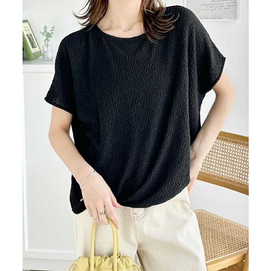 トップス Tシャツ レディース エアリー シャーリング フレンチスリーブ Tee 半袖 涼しげ 程よい 透け感 ボートネック デイリー オフィス | classicalelf | 07