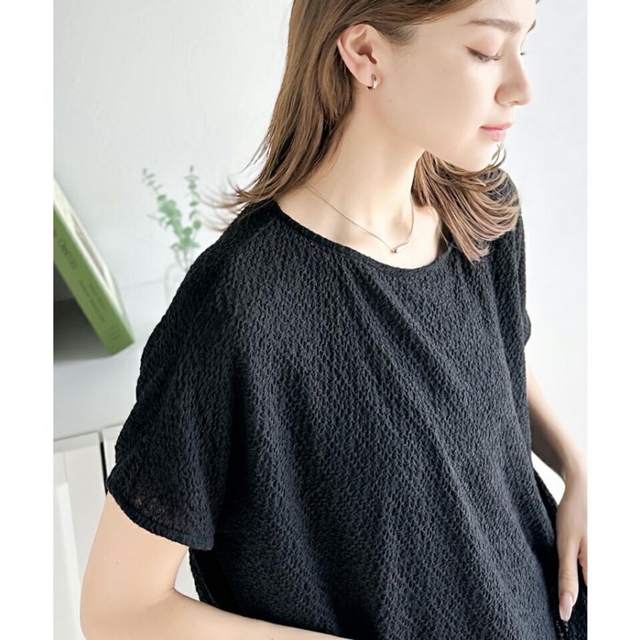 トップス Tシャツ レディース エアリー シャーリング フレンチスリーブ Tee 半袖 涼しげ 程よい 透け感 ボートネック デイリー オフィス | classicalelf | 09