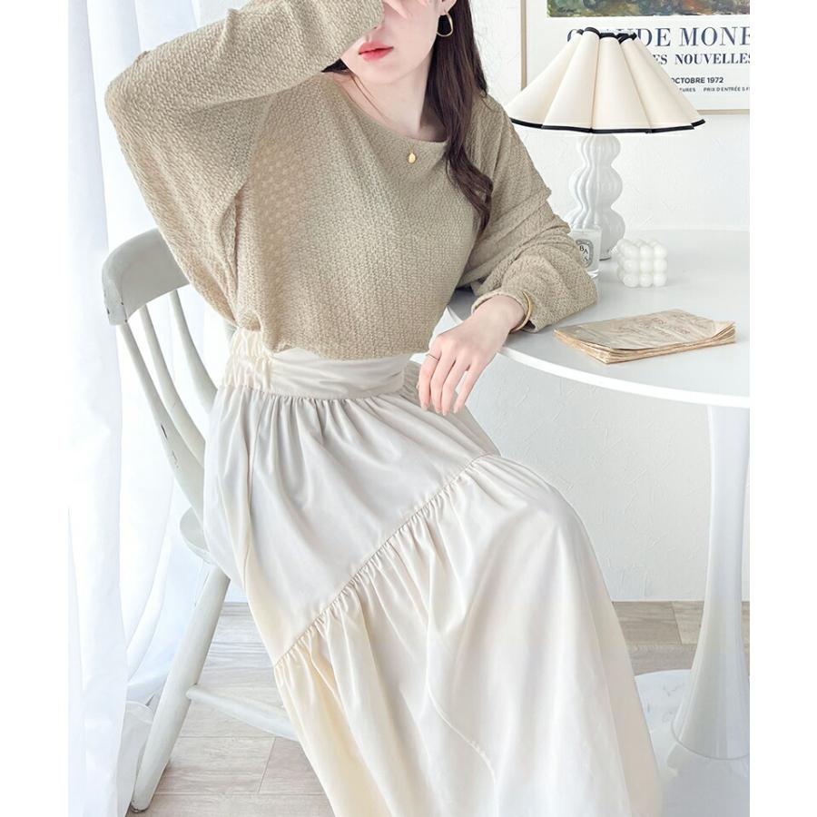 トップス Tシャツ レディース シャーリング 長袖 Tシャツ ドルマンスリーブ ボートネック デイリー 着回し ゆったり ビッグシルエット 華奢見え | classicalelf | 10