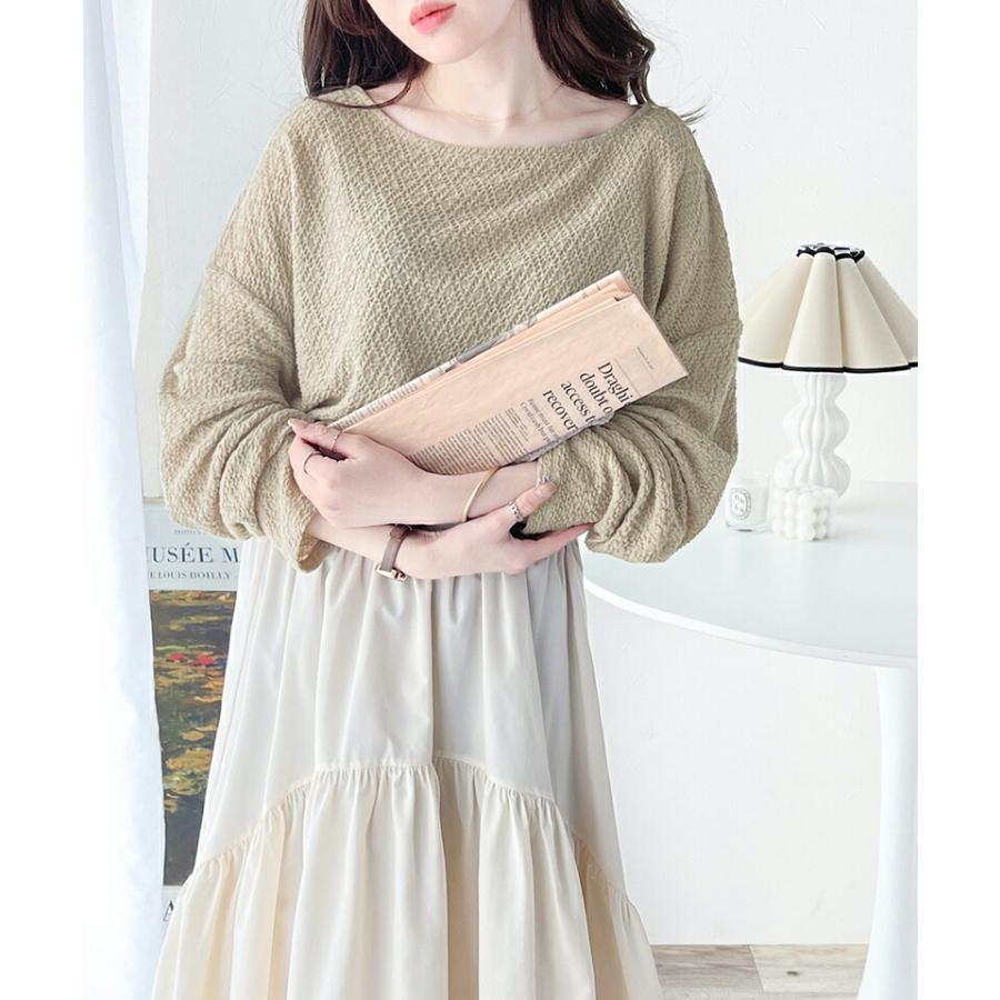 トップス Tシャツ レディース シャーリング 長袖 Tシャツ ドルマンスリーブ ボートネック デイリー 着回し ゆったり ビッグシルエット 華奢見え | classicalelf | 09