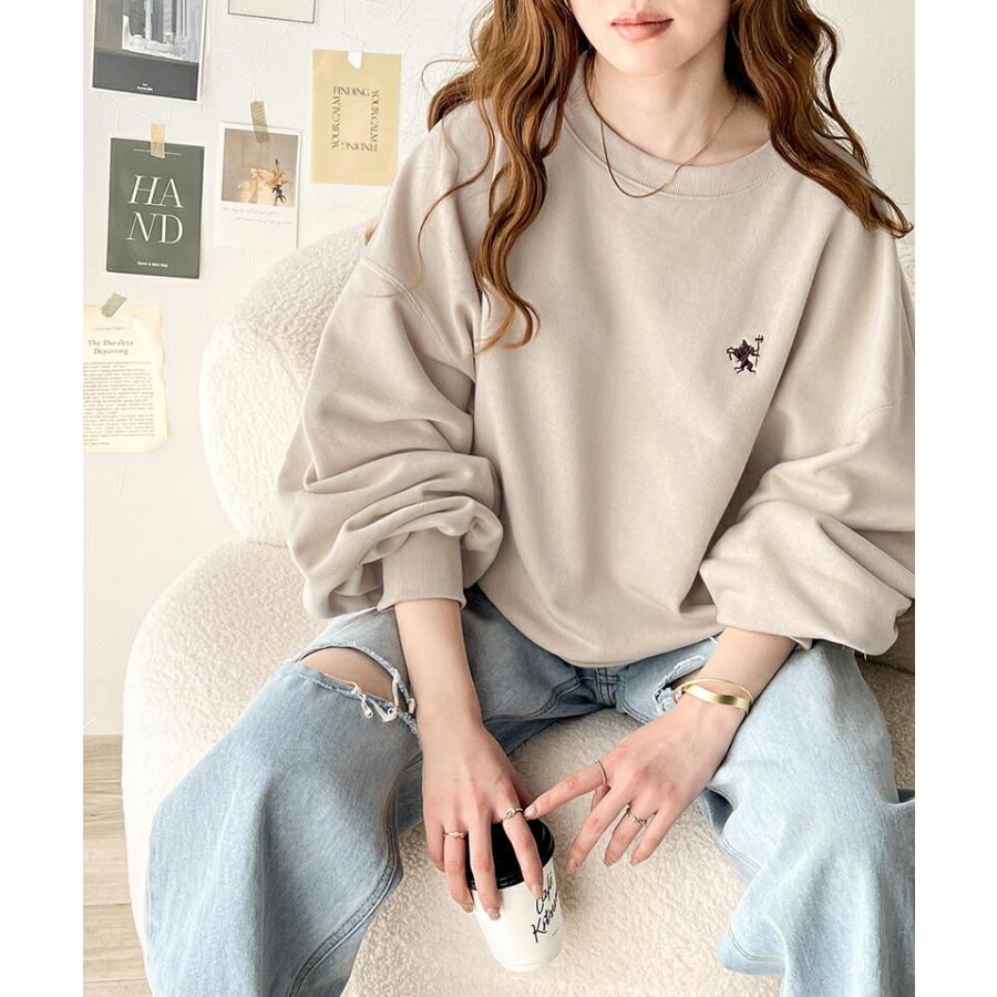 トップス スウェット レディース ワンポイント 胸 刺繍 裏毛 プルオーバー ゆったり オーバーサイズ ビッグシルエット ロングシーズン | classicalelf | 10