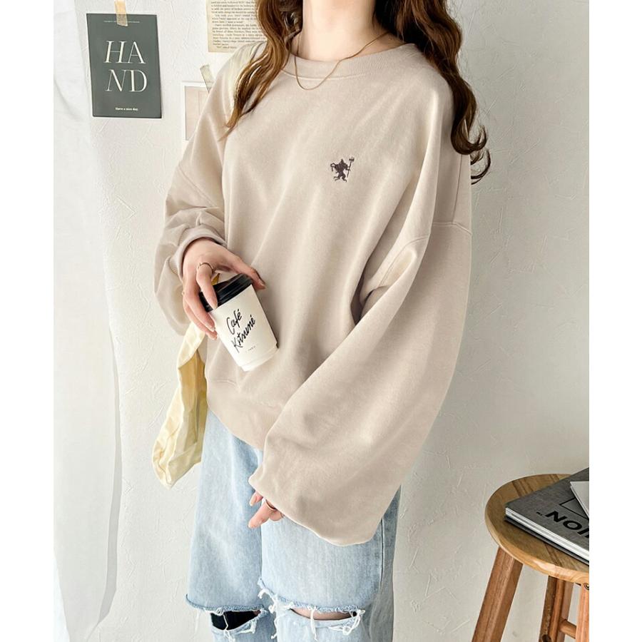 トップス スウェット レディース ワンポイント 胸 刺繍 裏毛 プルオーバー ゆったり オーバーサイズ ビッグシルエット ロングシーズン | classicalelf | 11