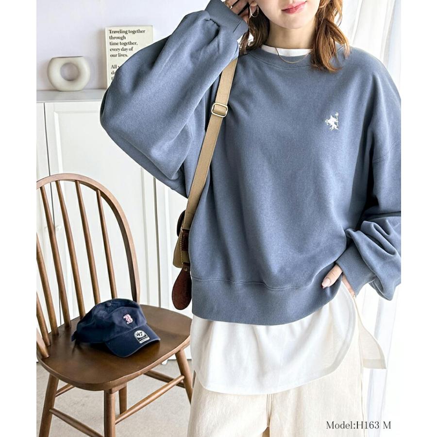 トップス スウェット レディース ワンポイント 胸 刺繍 裏毛 プルオーバー ゆったり オーバーサイズ ビッグシルエット ロングシーズン | classicalelf | 12