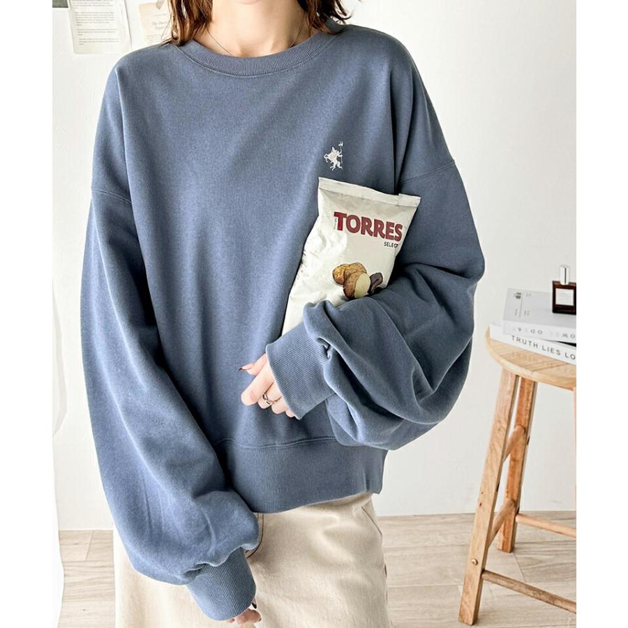 トップス スウェット レディース ワンポイント 胸 刺繍 裏毛 プルオーバー ゆったり オーバーサイズ ビッグシルエット ロングシーズン | classicalelf | 13
