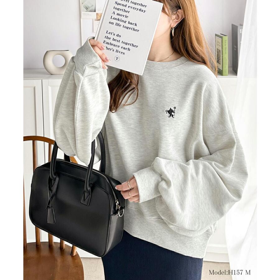 トップス スウェット レディース ワンポイント 胸 刺繍 裏毛 プルオーバー ゆったり オーバーサイズ ビッグシルエット ロングシーズン | classicalelf | 02