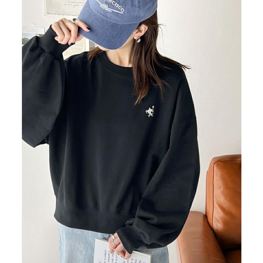 トップス スウェット レディース ワンポイント 胸 刺繍 裏毛 プルオーバー ゆったり オーバーサイズ ビッグシルエット ロングシーズン | classicalelf | 07