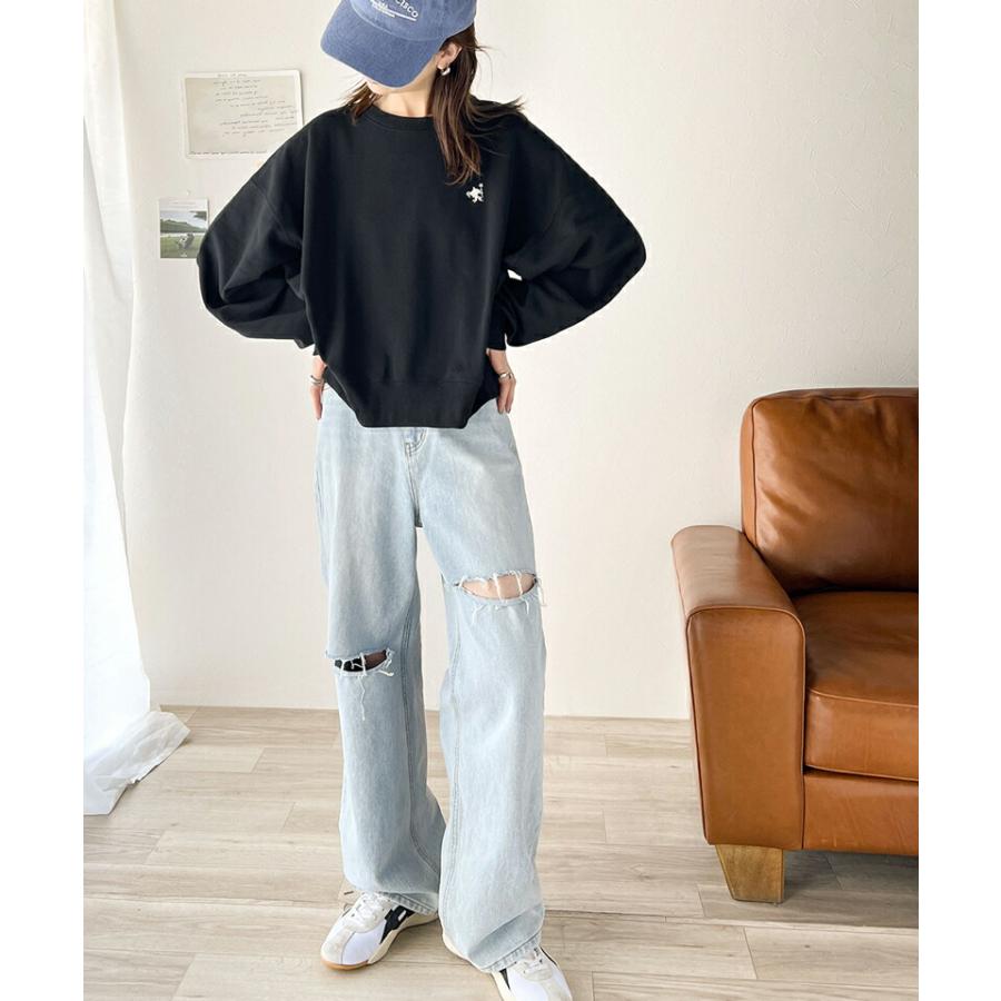 トップス スウェット レディース ワンポイント 胸 刺繍 裏毛 プルオーバー ゆったり オーバーサイズ ビッグシルエット ロングシーズン | classicalelf | 08