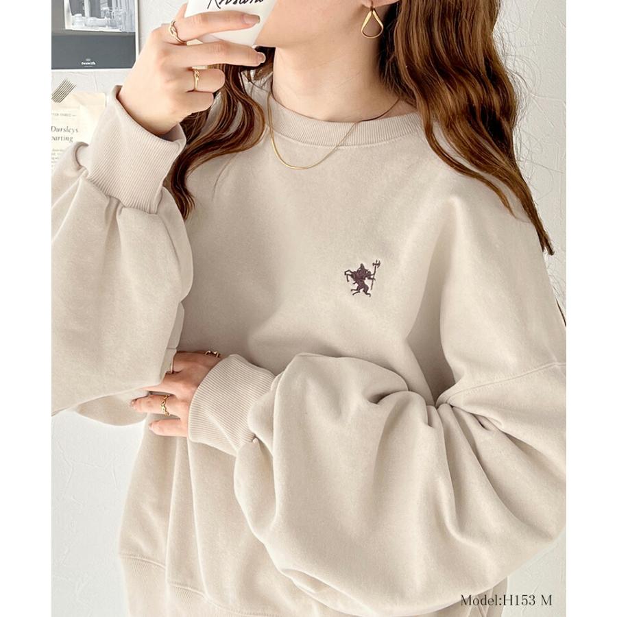 トップス スウェット レディース ワンポイント 胸 刺繍 裏毛 プルオーバー ゆったり オーバーサイズ ビッグシルエット ロングシーズン | classicalelf | 09