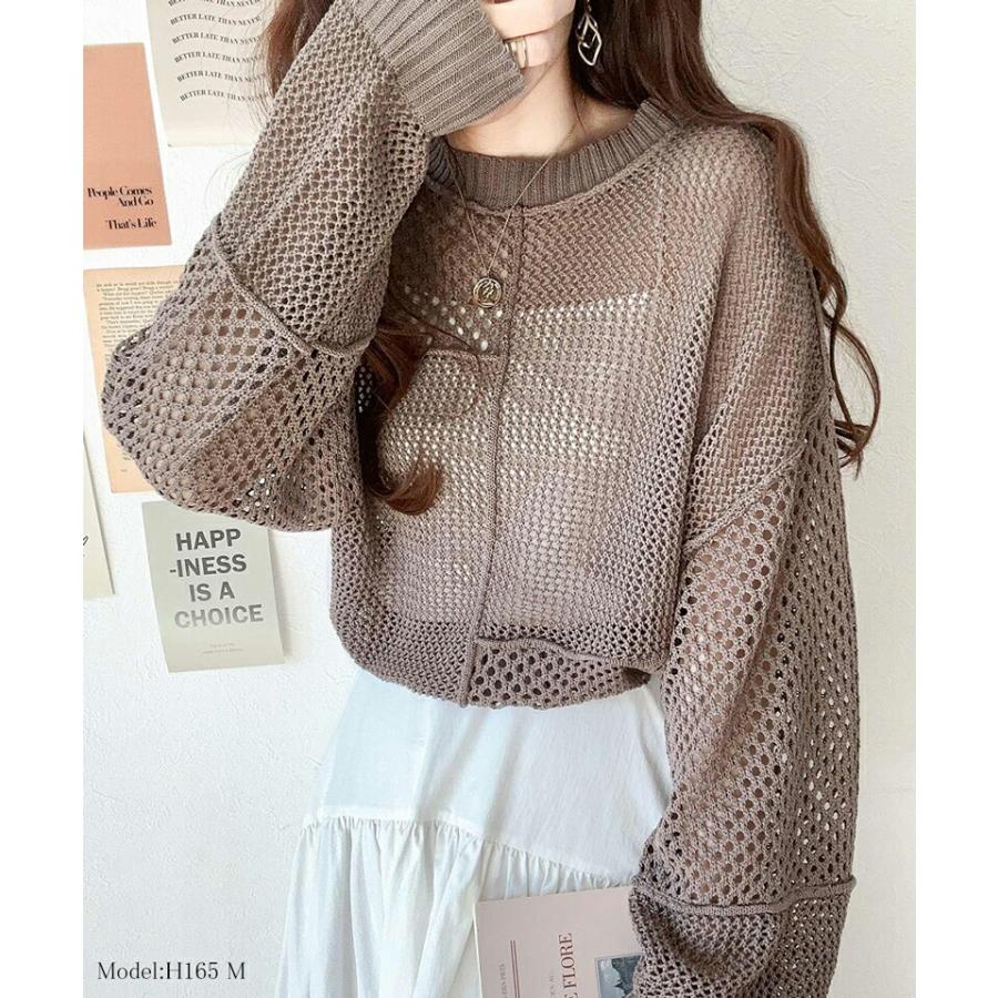 トップス セーター レディース リメイク風 前後 2way メッシュ 切り替え ニット プルオーバー ボリューム 袖 ゆったり ビッグシルエット | classicalelf | 10