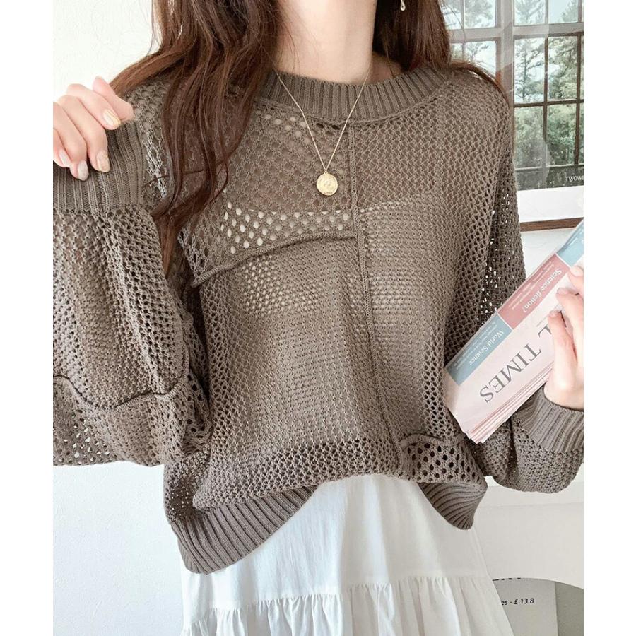 トップス セーター レディース リメイク風 前後 2way メッシュ 切り替え ニット プルオーバー ボリューム 袖 ゆったり ビッグシルエット | classicalelf | 11