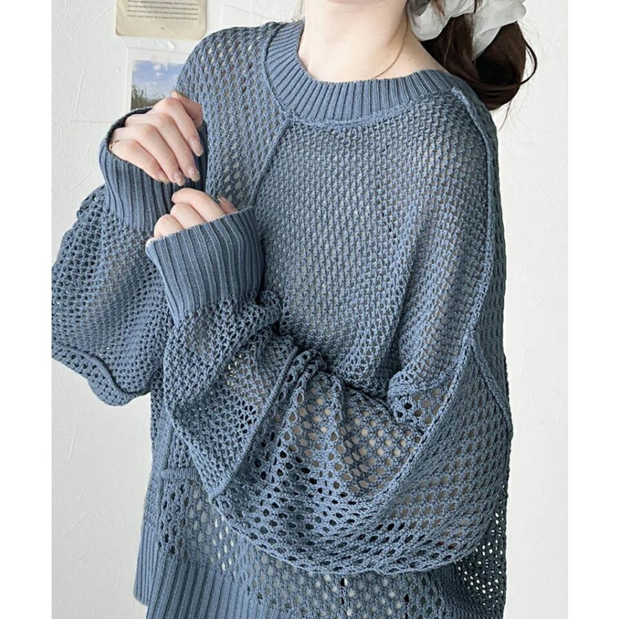 トップス セーター レディース リメイク風 前後 2way メッシュ 切り替え ニット プルオーバー ボリューム 袖 ゆったり ビッグシルエット | classicalelf | 14