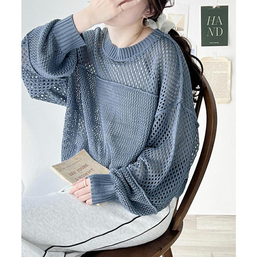 トップス セーター レディース リメイク風 前後 2way メッシュ 切り替え ニット プルオーバー ボリューム 袖 ゆったり ビッグシルエット | classicalelf | 15