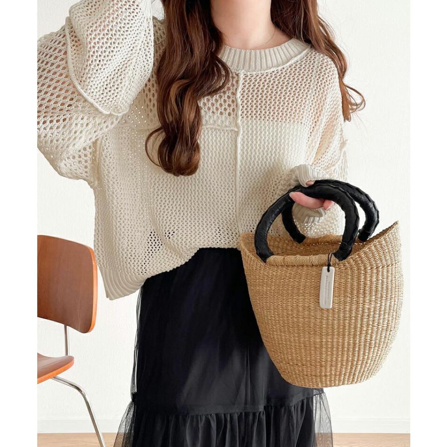 トップス セーター レディース リメイク風 前後 2way メッシュ 切り替え ニット プルオーバー ボリューム 袖 ゆったり ビッグシルエット | classicalelf | 04