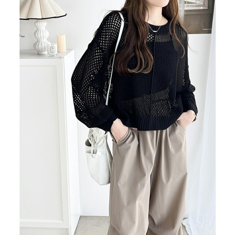 トップス セーター レディース リメイク風 前後 2way メッシュ 切り替え ニット プルオーバー ボリューム 袖 ゆったり ビッグシルエット | classicalelf | 08