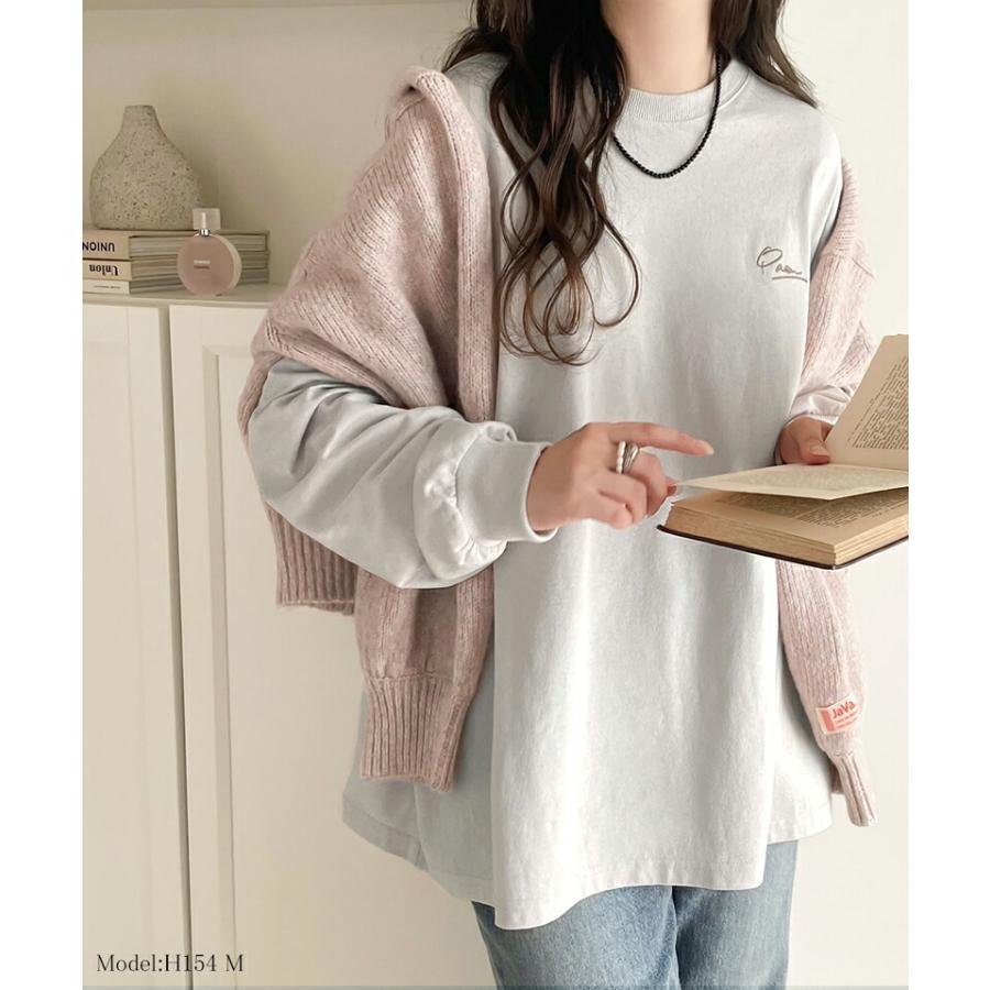 トップス Tシャツ レディース シンプル カジュアル 綿 100% ワンポイント 胸 刺繍 シンプル ロング Tee オーバーサイズ 着回し | classicalelf | 11