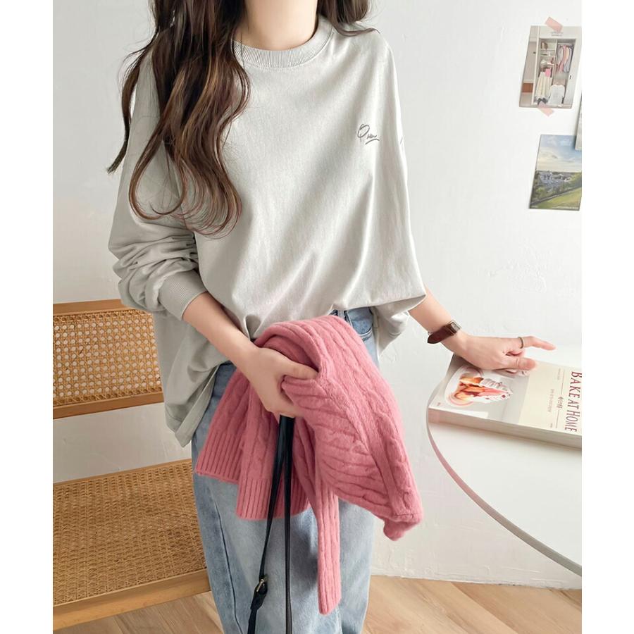 トップス Tシャツ レディース シンプル カジュアル 綿 100% ワンポイント 胸 刺繍 シンプル ロング Tee オーバーサイズ 着回し | classicalelf | 13