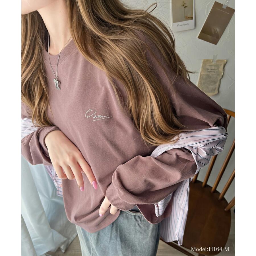 トップス Tシャツ レディース シンプル カジュアル 綿 100% ワンポイント 胸 刺繍 シンプル ロング Tee オーバーサイズ 着回し | classicalelf | 14