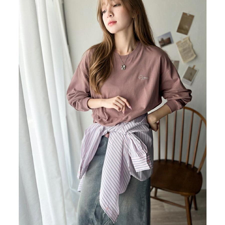 トップス Tシャツ レディース シンプル カジュアル 綿 100% ワンポイント 胸 刺繍 シンプル ロング Tee オーバーサイズ 着回し | classicalelf | 15