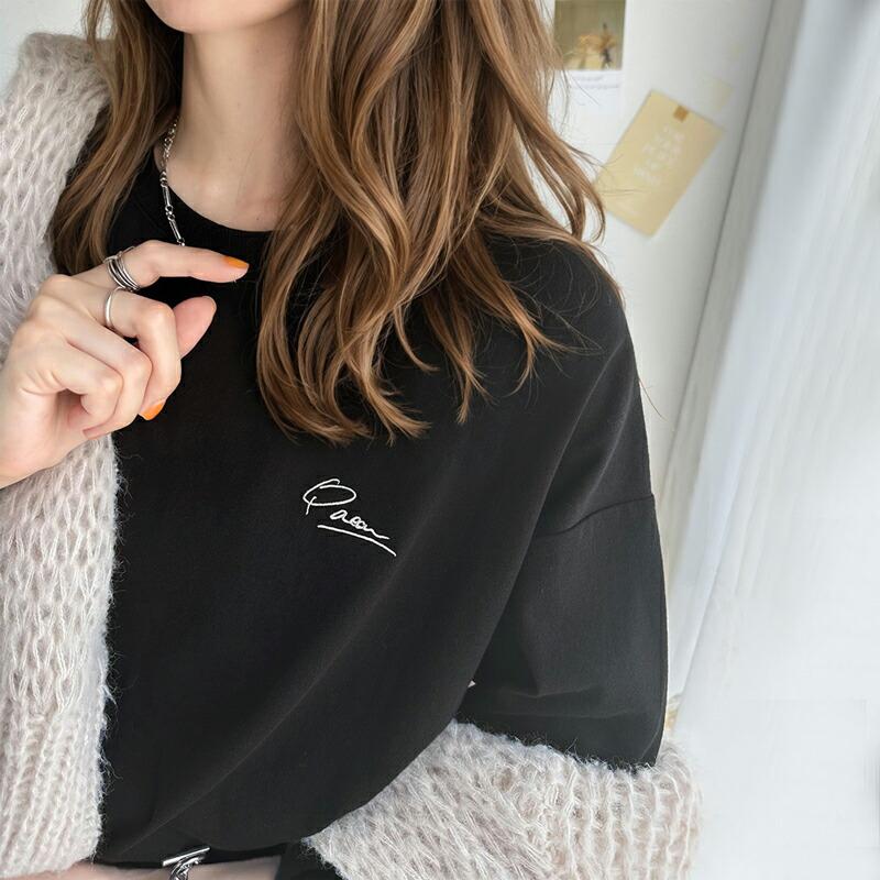 トップス Tシャツ レディース シンプル カジュアル 綿 100% ワンポイント 胸 刺繍 シンプル ロング Tee オーバーサイズ 着回し | classicalelf | 18