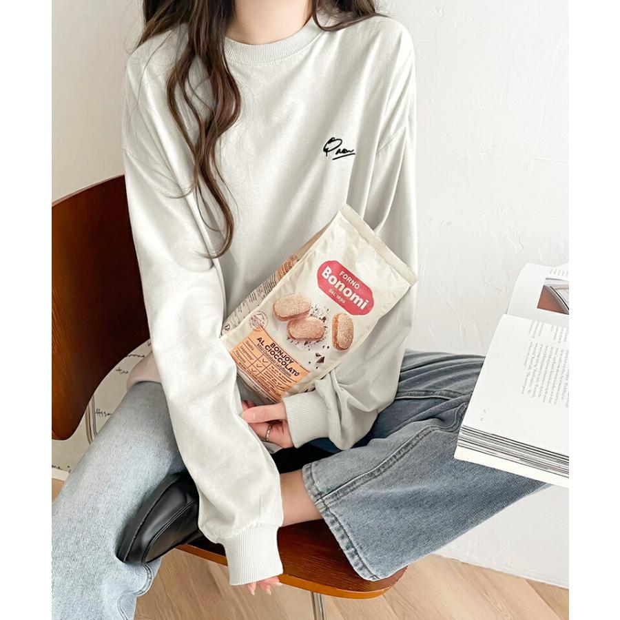 トップス Tシャツ レディース シンプル カジュアル 綿 100% ワンポイント 胸 刺繍 シンプル ロング Tee オーバーサイズ 着回し | classicalelf | 03