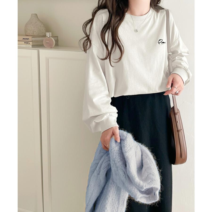 トップス Tシャツ レディース シンプル カジュアル 綿 100% ワンポイント 胸 刺繍 シンプル ロング Tee オーバーサイズ 着回し | classicalelf | 04