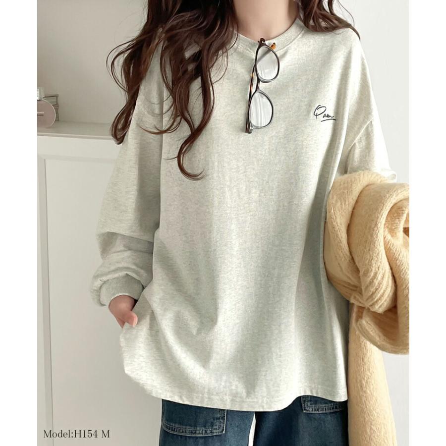 トップス Tシャツ レディース シンプル カジュアル 綿 100% ワンポイント 胸 刺繍 シンプル ロング Tee オーバーサイズ 着回し | classicalelf | 08