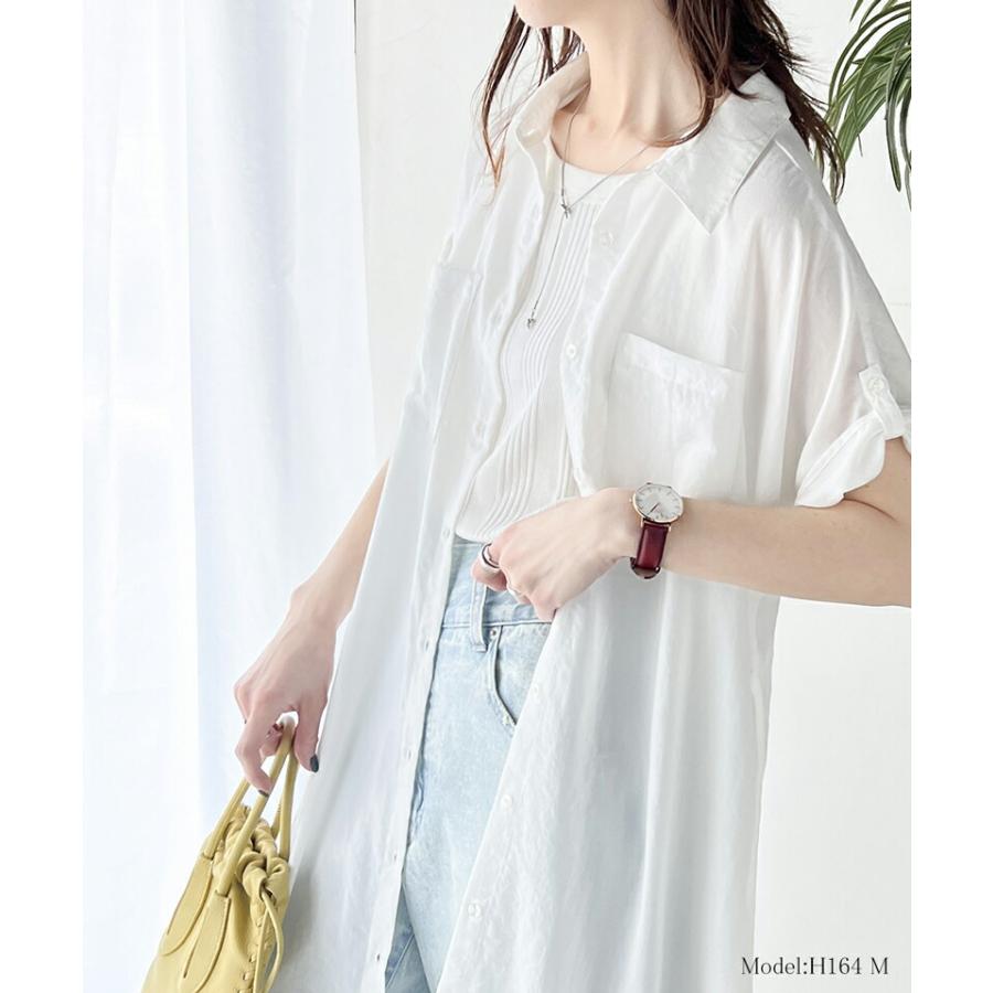 ワンピース レディース エアリー タッチ シャツ ワンピ UVカット 吸水速乾 PL気流染め 綿タッチ ウエスト リボン 袖 ロールアップ 体型カバー | classicalelf | 13