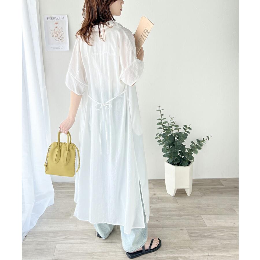ワンピース レディース エアリー タッチ シャツ ワンピ UVカット 吸水速乾 PL気流染め 綿タッチ ウエスト リボン 袖 ロールアップ 体型カバー | classicalelf | 14