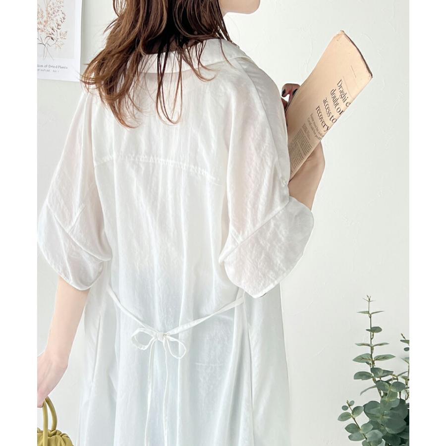 ワンピース レディース エアリー タッチ シャツ ワンピ UVカット 吸水速乾 PL気流染め 綿タッチ ウエスト リボン 袖 ロールアップ 体型カバー | classicalelf | 15
