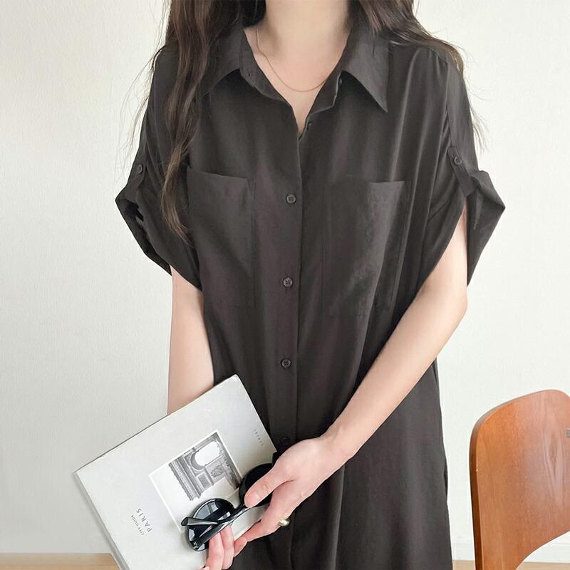 ワンピース レディース エアリー タッチ シャツ ワンピ UVカット 吸水速乾 PL気流染め 綿タッチ ウエスト リボン 袖 ロールアップ 体型カバー | classicalelf | 18