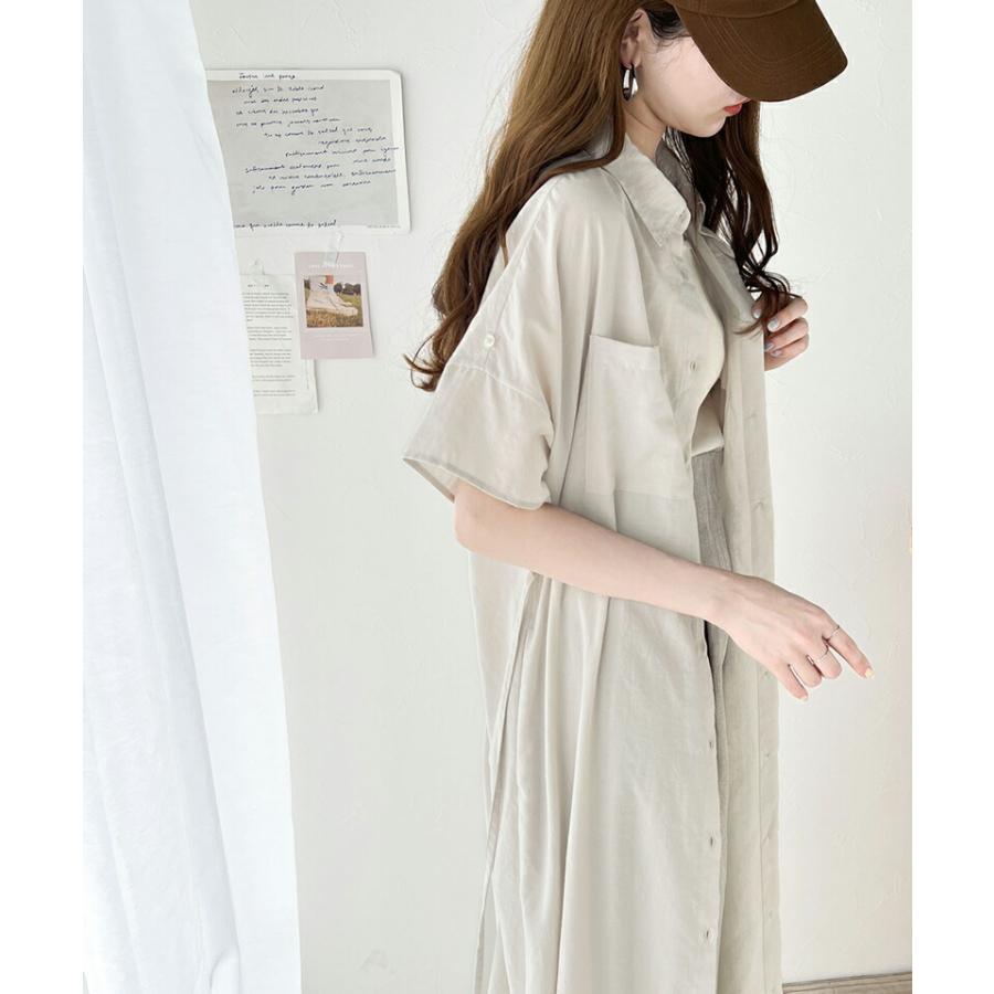 ワンピース レディース エアリー タッチ シャツ ワンピ UVカット 吸水速乾 PL気流染め 綿タッチ ウエスト リボン 袖 ロールアップ 体型カバー | classicalelf | 03